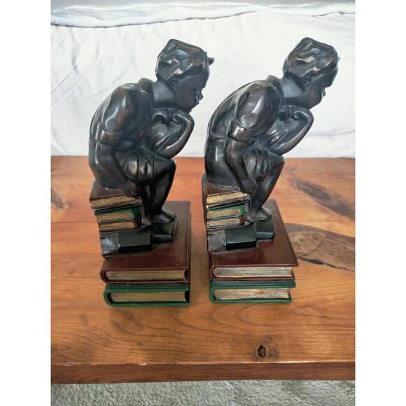 Vintage High Quality “The Child Thinker” Bookends ~ Heavy ~ Charles Dickens - Picture 2 of 9